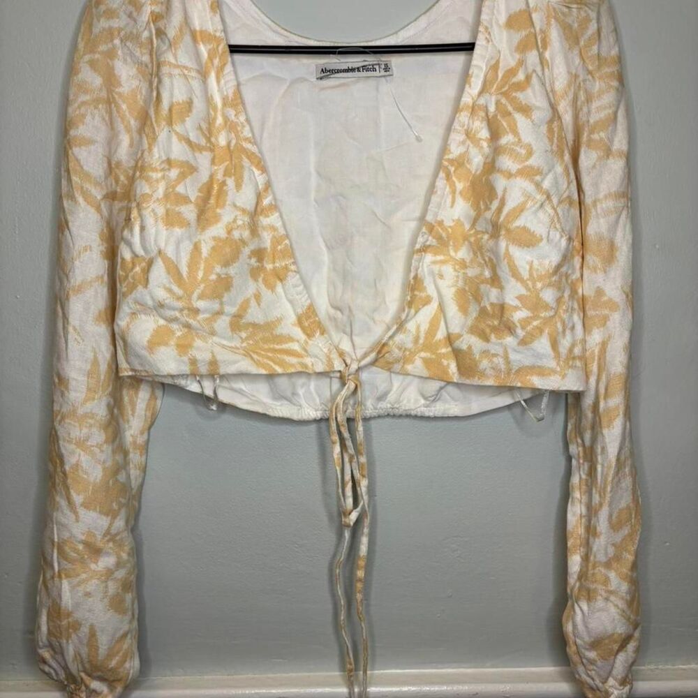 Abercrombie & Fitch Floral Tie Front Crop Top Yellow White XS Boho